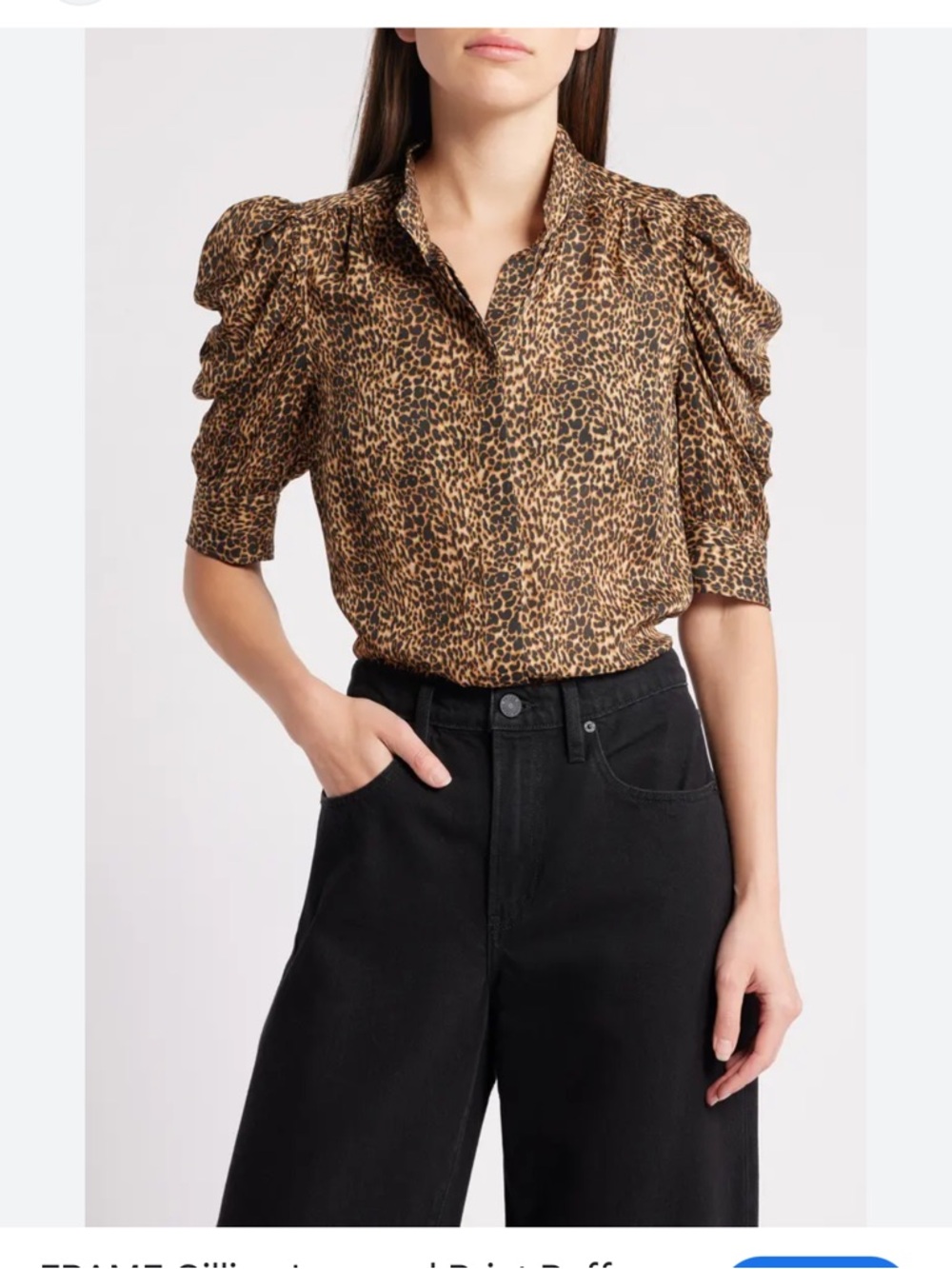 FRAME Gillian Leopard Print Silk Puff Sleeve Blouse Size Large 100% Silk